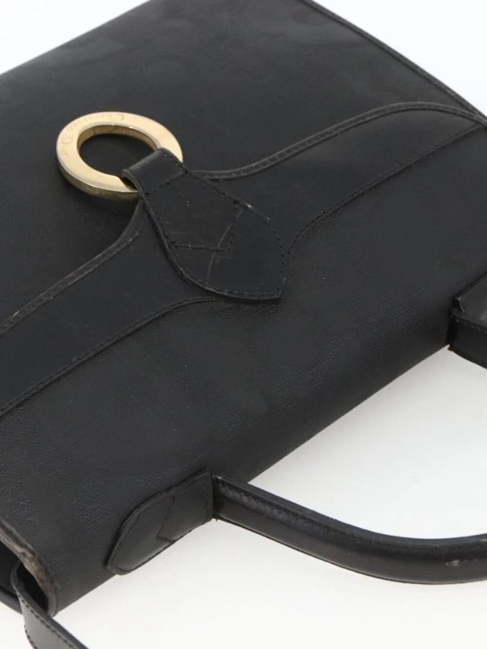 Christian Dior Trotter Canvas Hand Bag PVC Leather 2way Gold Black Auth 174047 - Picture 6 of 15